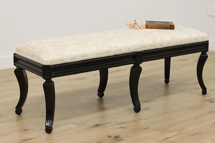 Traditional Vintage Painted & Upholstered Bedroom Hall Bench #51287