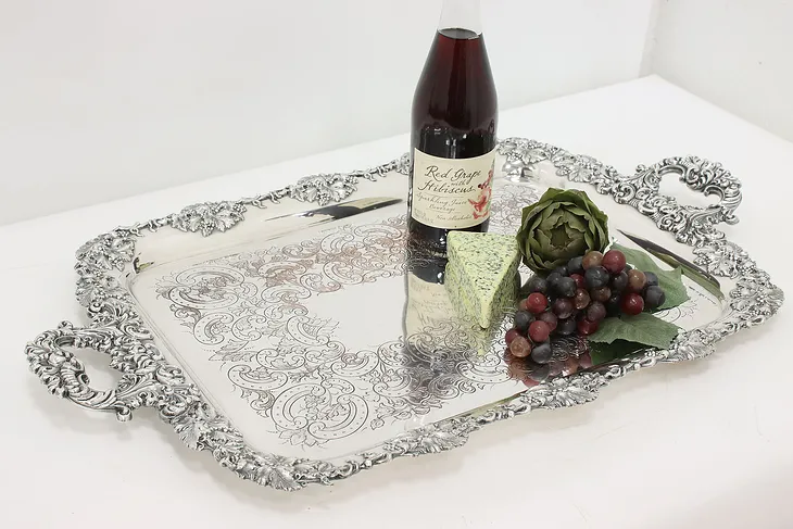 Victorian Antique Silverplate Serving Tray, Grapes, Signed #49067