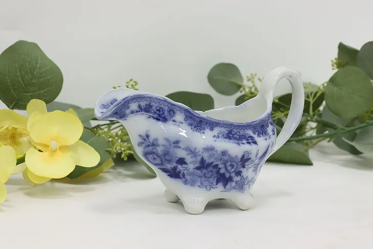 Victorian Antique Flow Blue Porcelain Gravy Boat, Mason #48965