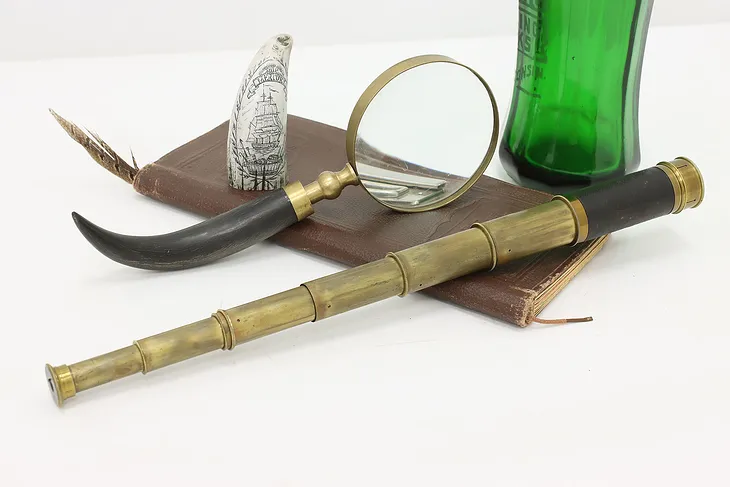 Nautical Antique Brass & Leather Telescope or Ship Spyglass #52098