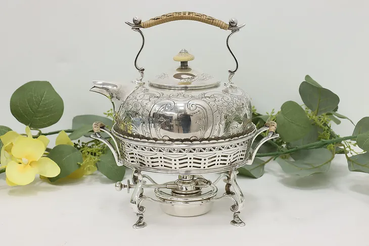 English Antique Victorian Silverplate Teapot, Stand, Burner #51206