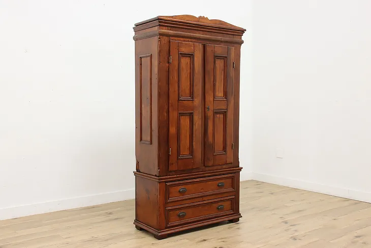 Farmhouse Antique Pine Wardrobe, Armoire or Hall Closet #51824