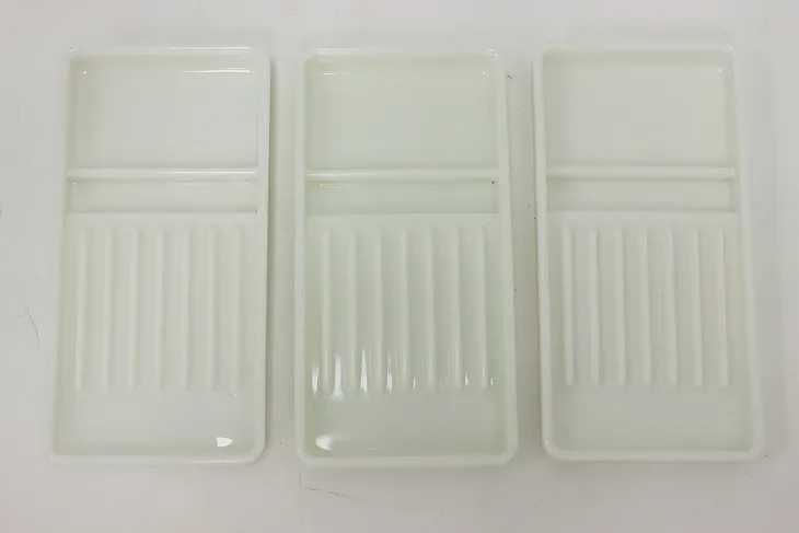 Set of 3 Antique Milk Glass Dental Trays, American Cabinet #51986