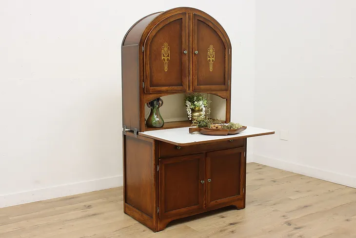 Art Deco Vintage Oak Kitchen Hoosier Cabinet Pantry Cupboard #51774