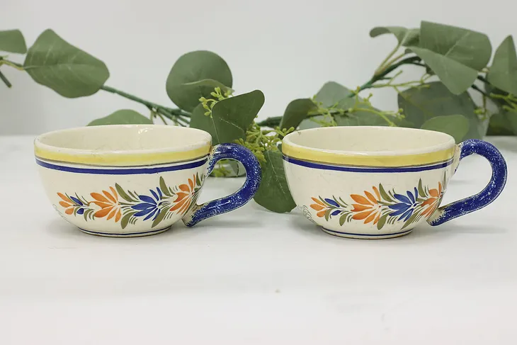 Pair of French Brittany Vintage Quimper Hand Painted Mugs #51392