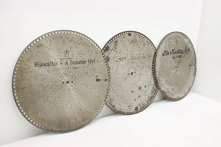 Set of 3 Antique Stella 15.5" Music Box Discs, Hiawatha #52070