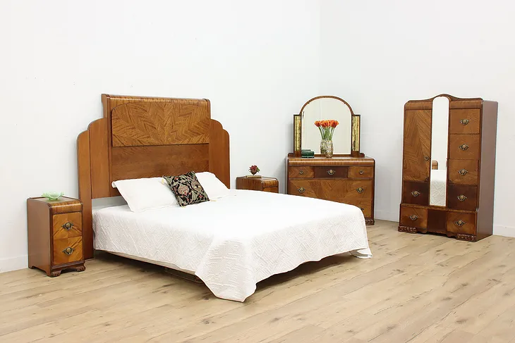 Art Deco Waterfall Vintage 5 Pc King Bedroom Set, Tri-Bond #51906