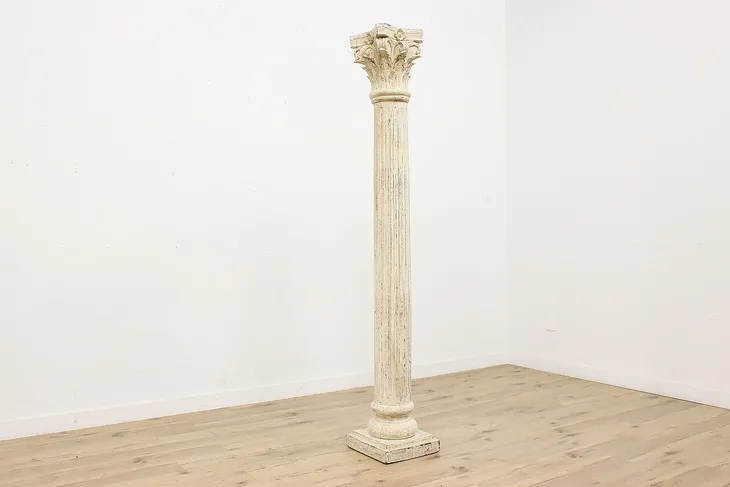 Corinthian Architectural Salvage 8' Whitewash Fluted Column #52027