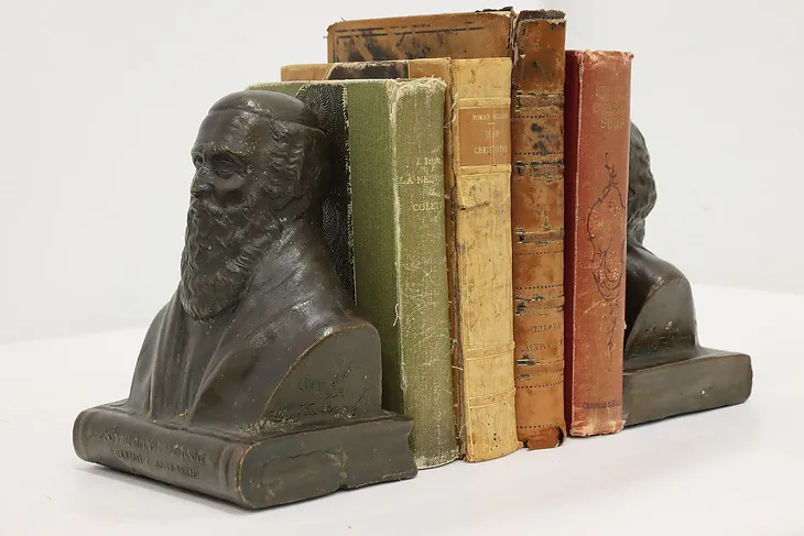 Pair of Vintage Jewish Rabbi Bust Bookends, Terebisul? #49419