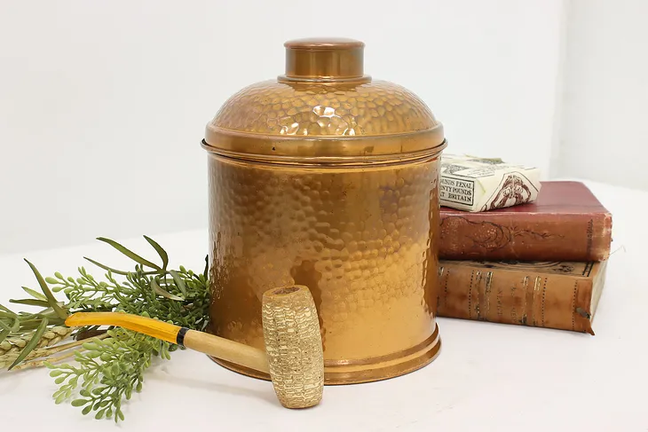 Farmhouse Vintage Hammered Copper Tobacco or Cigar Canister #45776