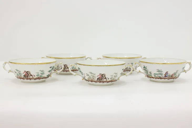 Set of 5 Vintage Italian Painted Porcelain Soup Bowls Ginori #51665