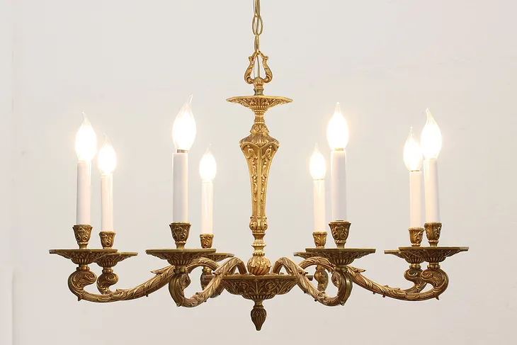 Traditional Vintage 8 Candle Cast Brass Spanish Chandelier #50856