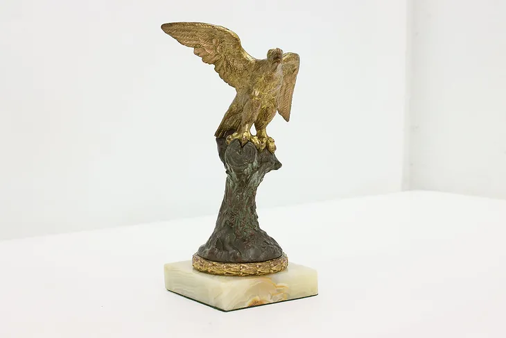 Eagle Antique Statue Bronze Sculpture on Onyx Base #52028