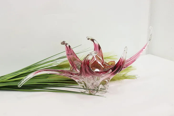 Murano Vintage Blown Pink Glass Centerpiece Bowl Sculpture #50625