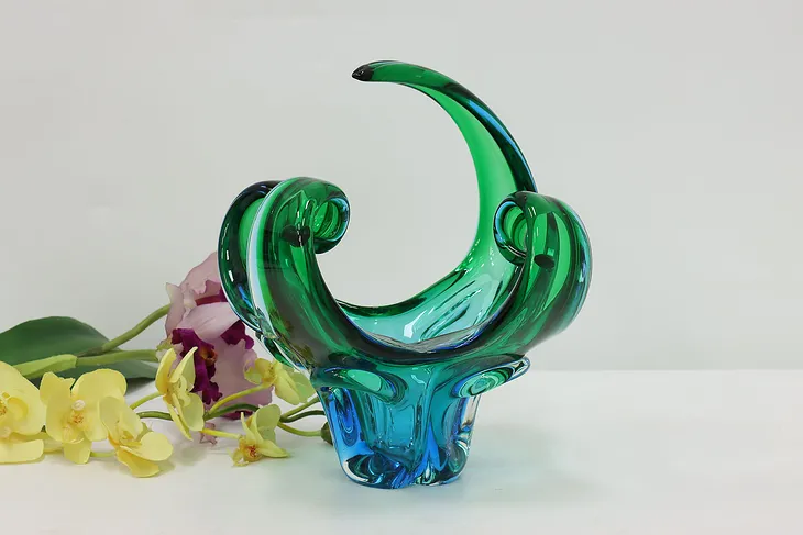 Murano Vintage Blown Midcentury Glass Bowl Sculpture Italy #49311