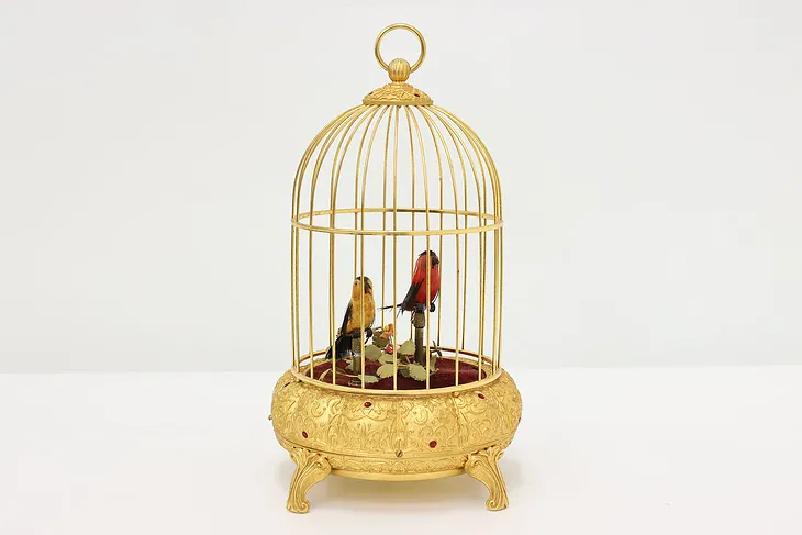 Gold Plated Vintage Singing Birds in Cage Automaton #45692