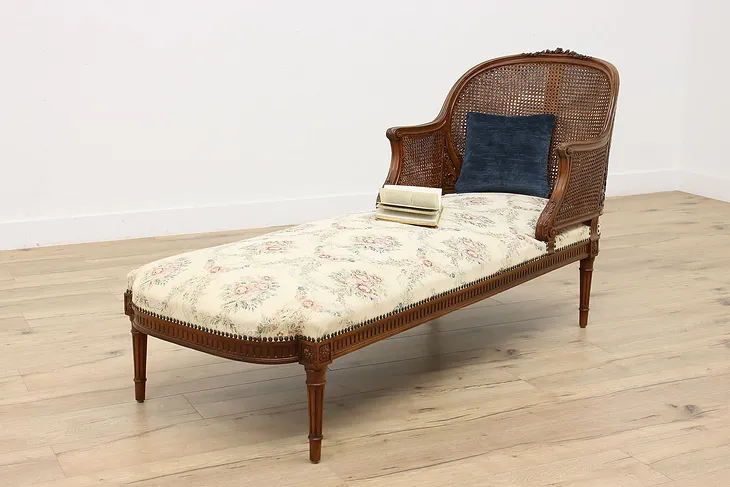 Country French Vintage Carved Walnut Chaise Lounge or Couch #52329