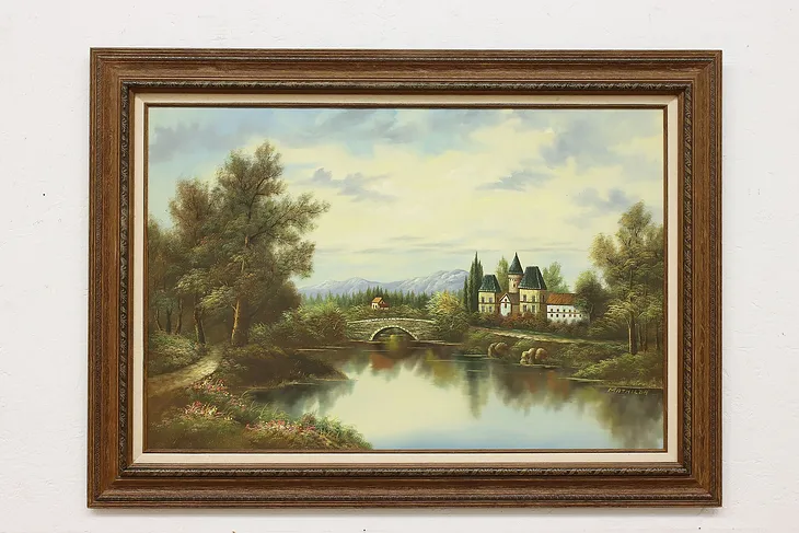 European Castle Vintage Original Oil Painting Mathilda 43.5" #52350