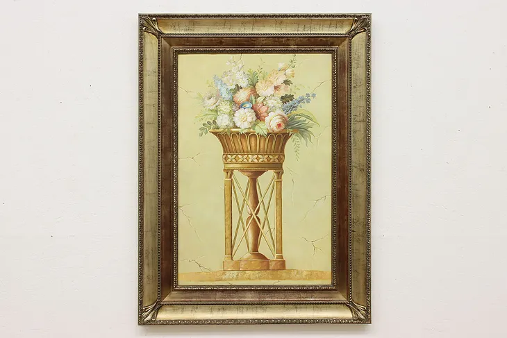 Flower Bouquet in Vase Vintage Original Oil Painting 48" #52351