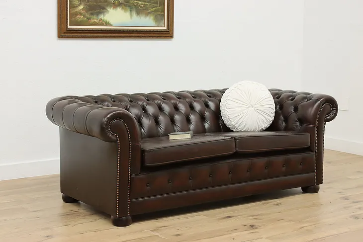 Chesterfield Vintage Tufted Brown Leather Sofa or Couch #52358