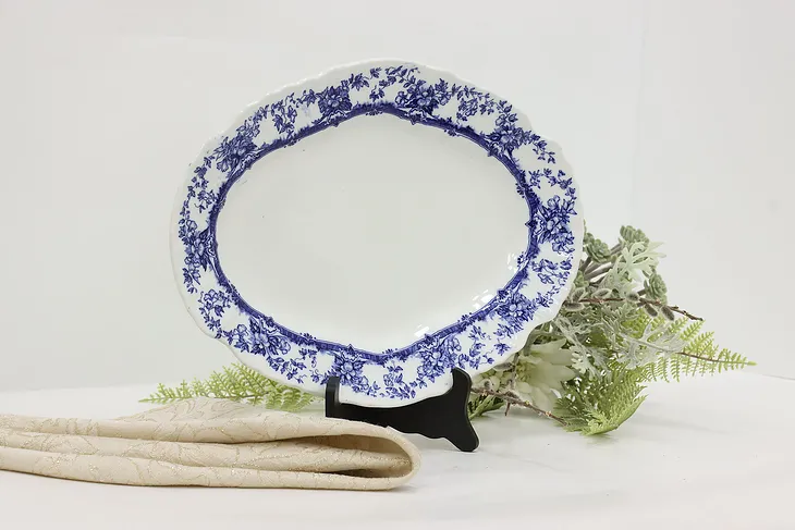 English Victorian Antique Flow Blue Oval Platter Doulton #49653