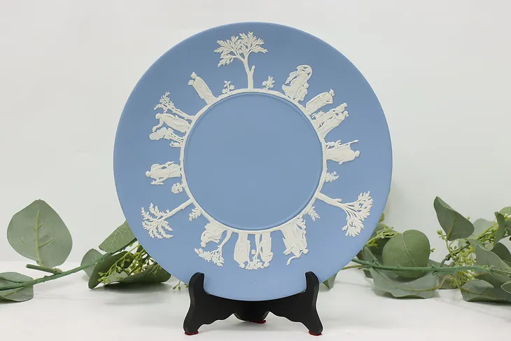 English Wedgwood Vintage Blue Jasperware Plate, Greek Scenes #49044