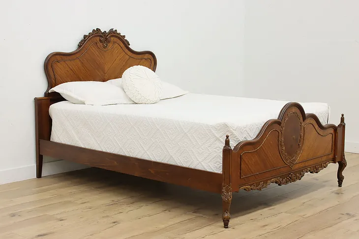 French Design Antique Carved Queen Size Bed, Marquetry #51877