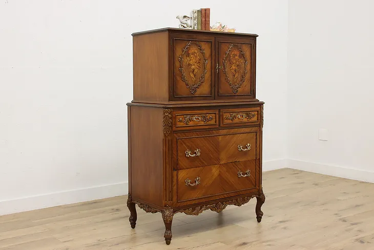 French Design Antique Carved Mahogany Tall Dresser or Chest #52295