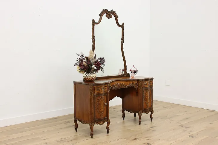 French Design Antique Carved Vanity & Mirror, Johnson #52294