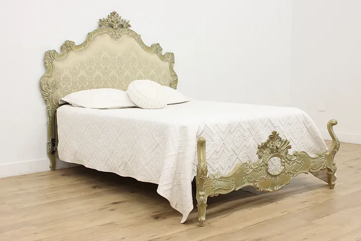 Rococo Design Vintage Carved Queen Size Upholstered Bed #52438