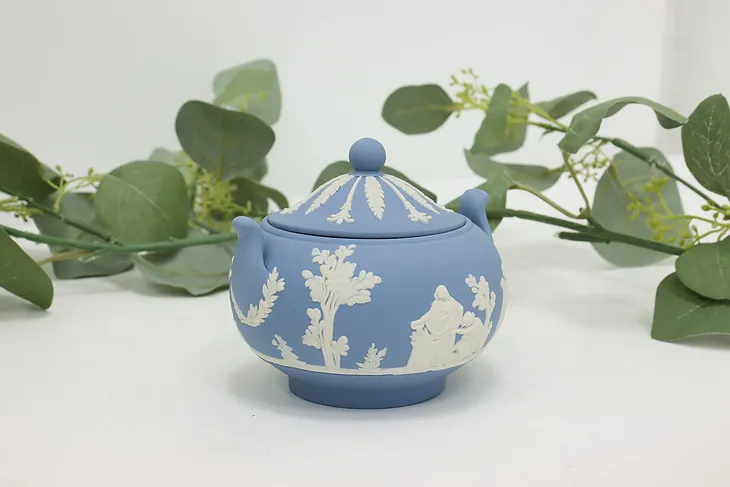 Wedgwood Vintage Blue Jasperware Sugar Bowl, Greek Scenes #49001