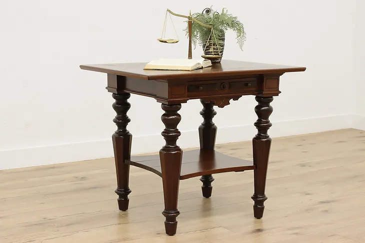 Victorian Antique Oak & Walnut Hall, Lamp or Center Table #52292