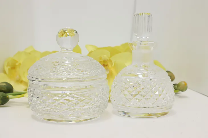 Pair Vintage Waterford Crystal Jewelry Jar & Perfume Bottle #48975