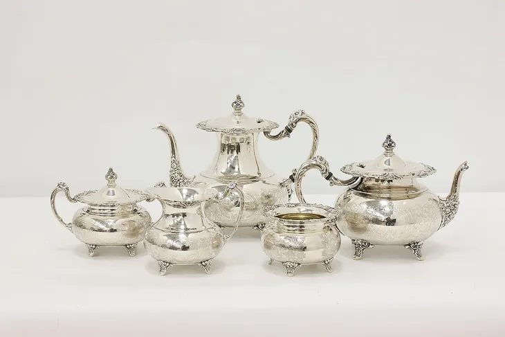 Ascot Pattern 5 Pc Silverplate Coffee & Tea Set, Community #49068