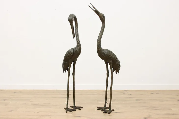 Pair of Vintage Bronze Crane Sculptures Fountain Statues 68" #50926