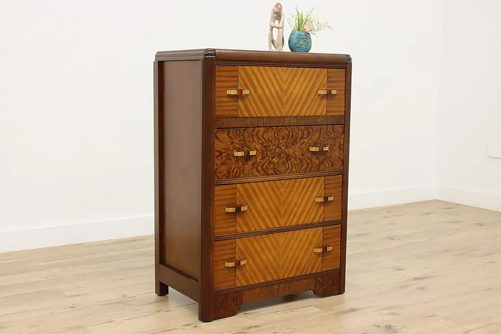 Art Deco Vintage Birch Highboy Dresser or Chest, Montgomery #52208