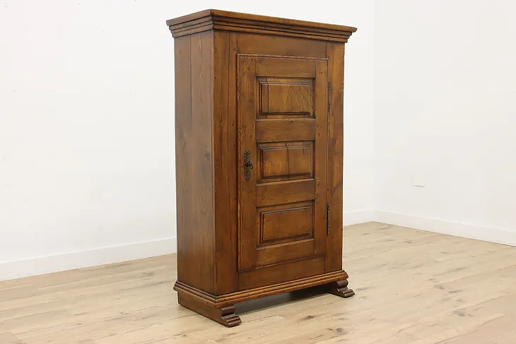 German Antique Oak & Iron Armoire, Wardrobe or Closet #52346