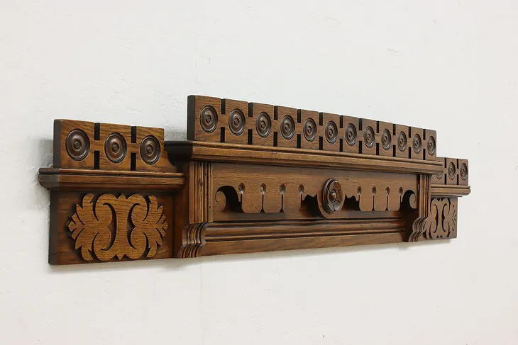 Victorian Eastlake Antique Carved Oak Salvage Wall Crest #52214