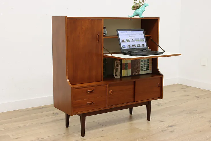 Midcentury Modern Vintage Teak Desk & Bookcase, Bar Cabinet #52360