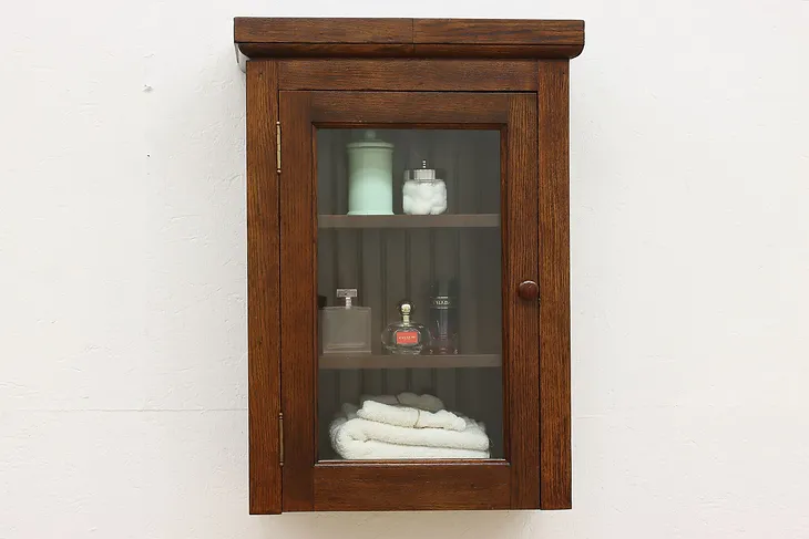 Traditional Antique Oak Medicine or Display Wall Cabinet #51961