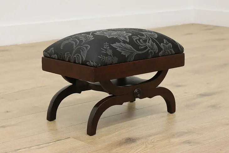 Georgian Design Antique Carved Walnut Footstool New Fabric #51977