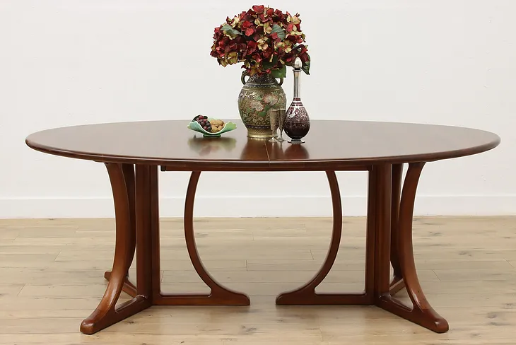 Midcentury Modern Vintage Oval Cherry Dining Table, 2 Leaves #52428