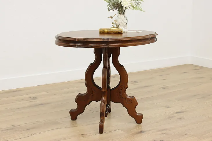 Victorian Antique Carved Walnut Parlor Entry or Center Table #52319