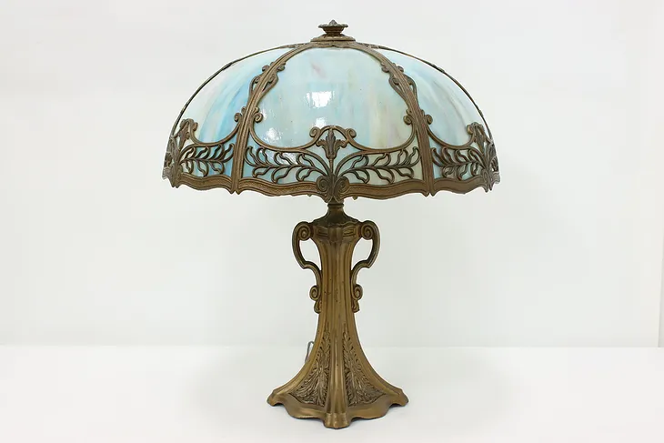 Art Nouveau Antique Stained Glass Shade Library Desk Lamp #52309