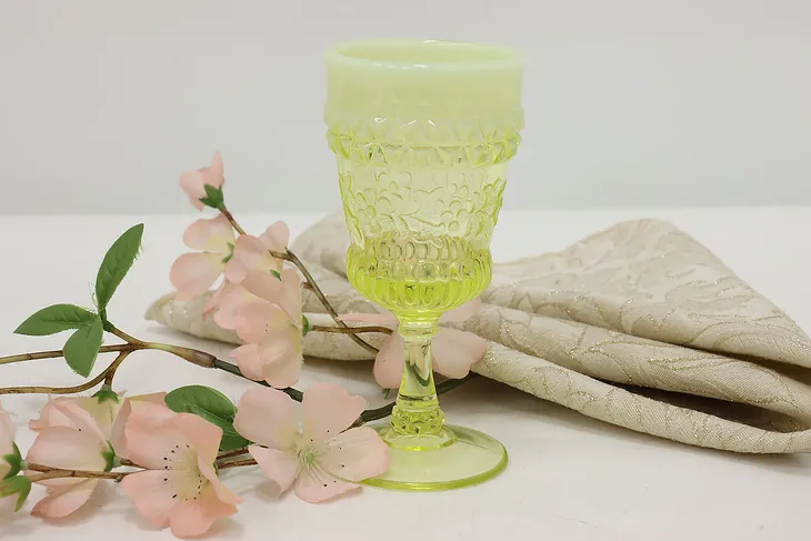 Victorian Design Vintage Yellow Glass Goblet, Flowers #50712