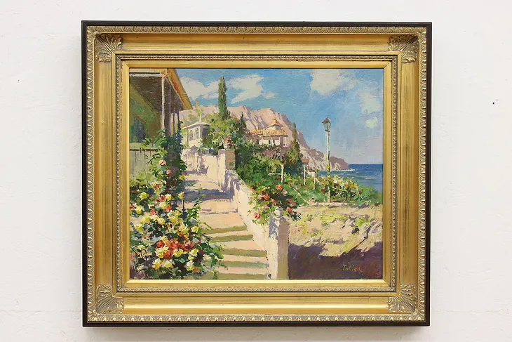 Ocean Villa Capri Vintage Original Oil Painting Tolick 32" #52239