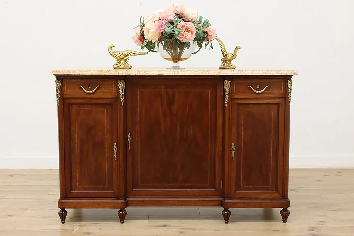 French Antique Marble Top Sideboard, Server or Bar Cabinet #52334