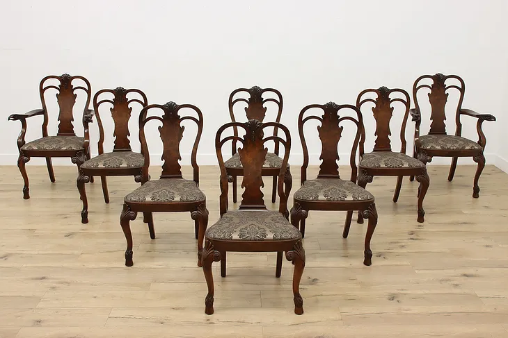 Set of 8 Italian Antique Walnut Dining Chairs Carved Eagles  #52370