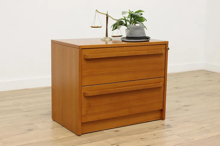 Midcentury Modern Vintage Teak 2 Drawer Lateral File Cabinet #51974