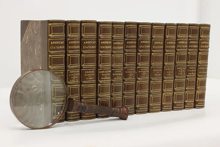 Set of 12 Antique Leatherbound American Statesmen Books #52539